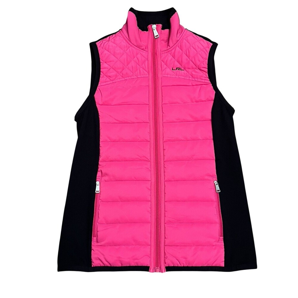 LAUREN RALPH LAUREN LRL Pink/Black Quilted Active Full Zip Vest Golf Outdoors XS